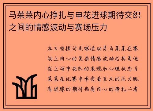 马莱莱内心挣扎与申花进球期待交织之间的情感波动与赛场压力