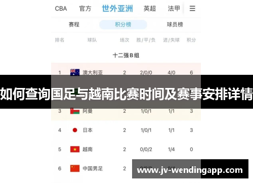 如何查询国足与越南比赛时间及赛事安排详情