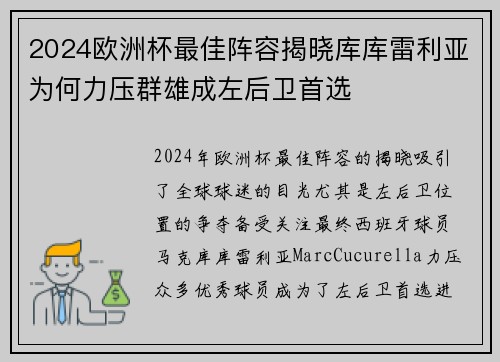 2024欧洲杯最佳阵容揭晓库库雷利亚为何力压群雄成左后卫首选